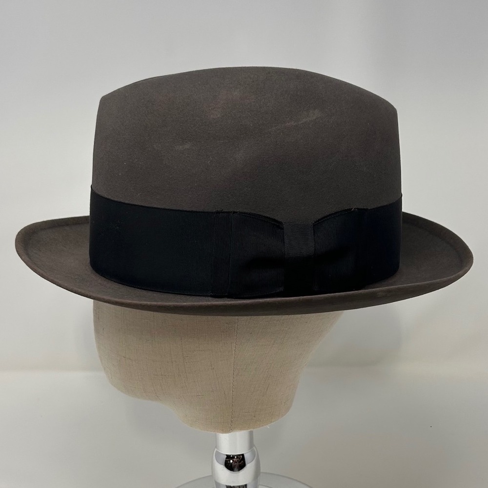 Churchill Ltd Taupe Brown Fur Felt Fedora‎ Hat Vintage 60s Mad Men Size 7 w Box